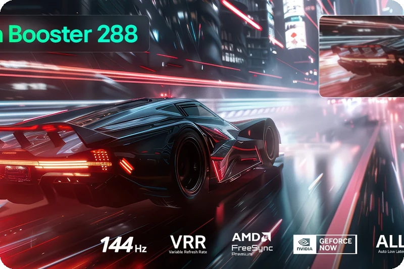 Fast-paced game displayed on an LG QNED evo television with Motion Booster 288.