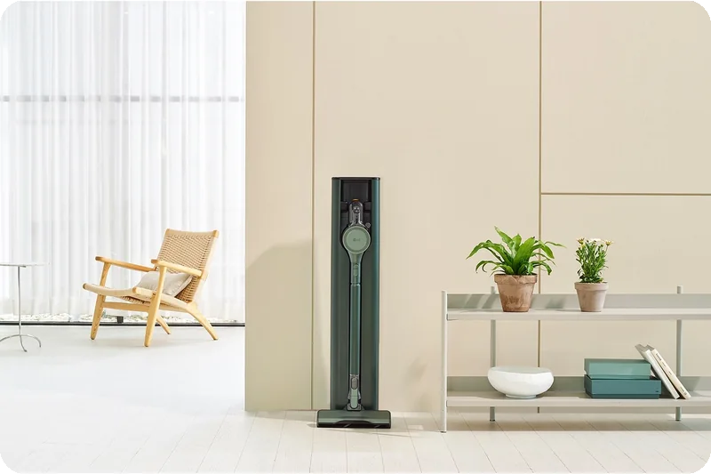 LG CordZero A9X-RSTEAM stylish space-saving tower design