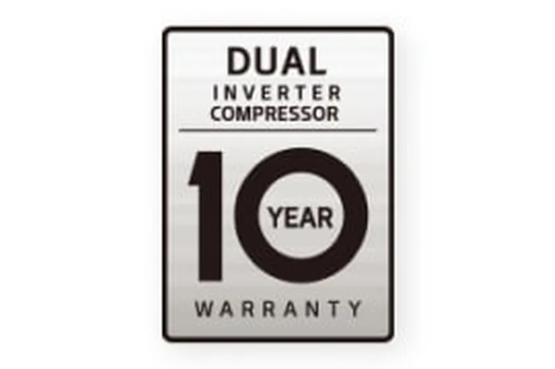 LG Dual Inverter Compressor 10-year warranty badge for DD16GMEE1