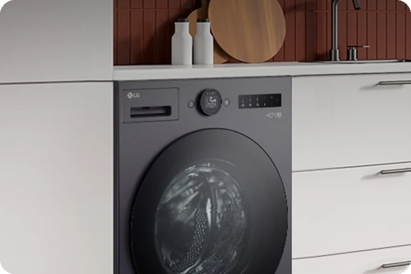Compact LG washer dryer with a user-friendly control layout.
