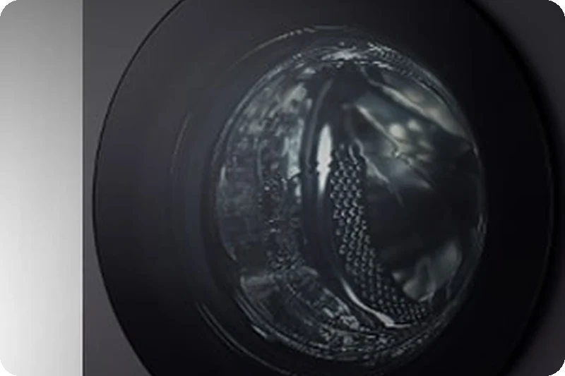 Scratch-resistant tempered-glass door on the LG washer dryer.
