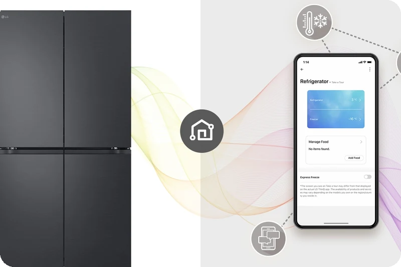 LG ThinQ connected refrigerator in a modern home.