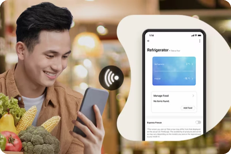 LG ThinQ app controls for the GV-K25FFGER refrigerator