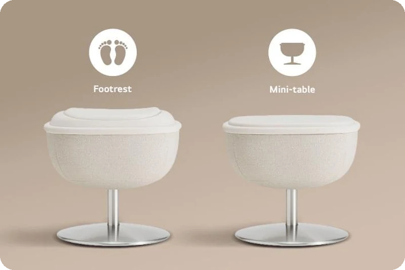 Convertible LG Arte footrest shown as both a stool and a small storage table.