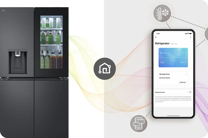 LG InstaView refrigerator connected to the LG ThinQ app