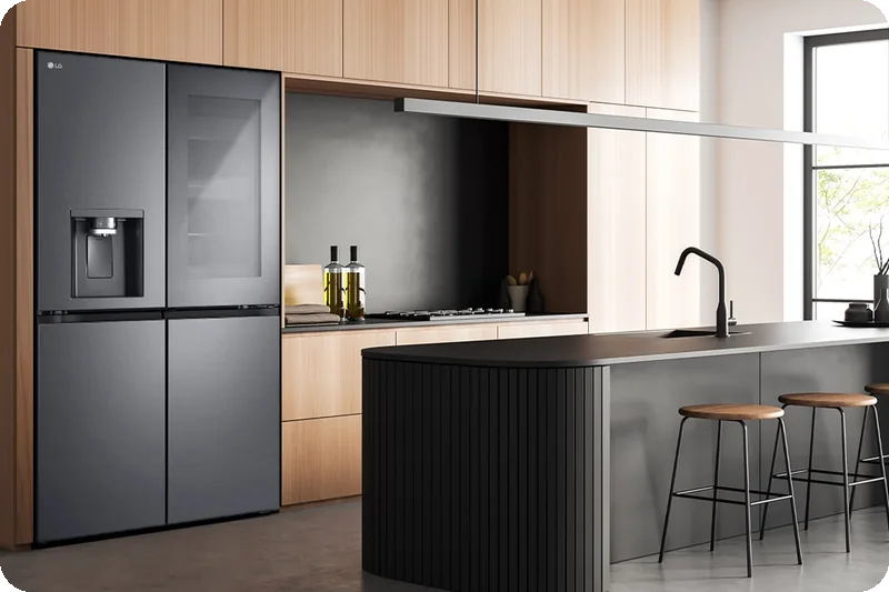 Modern kitchen interior featuring the LG 601L InstaView refrigerator
