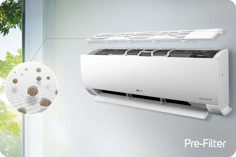 LG air conditioner pre-filter trapping large dust particles.