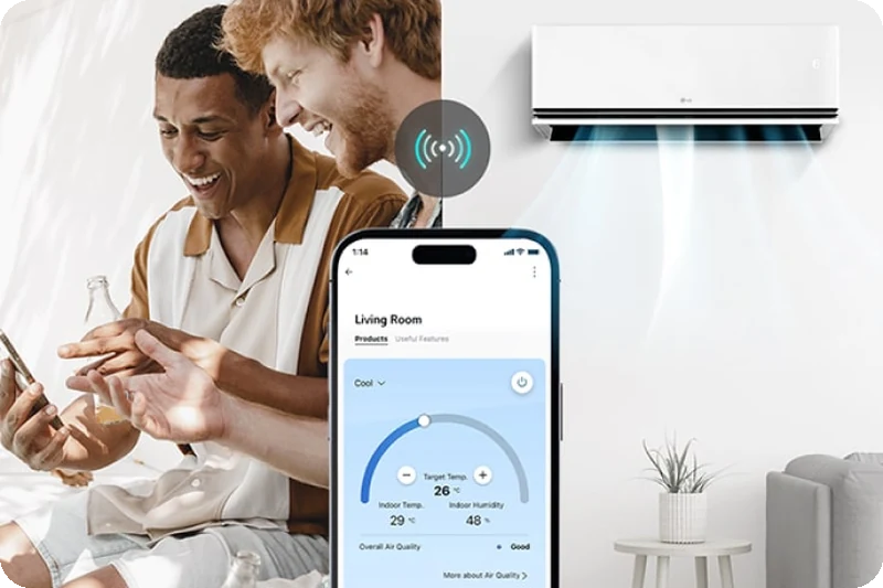 LG ThinQ app controlling air conditioner temperature and humidity.