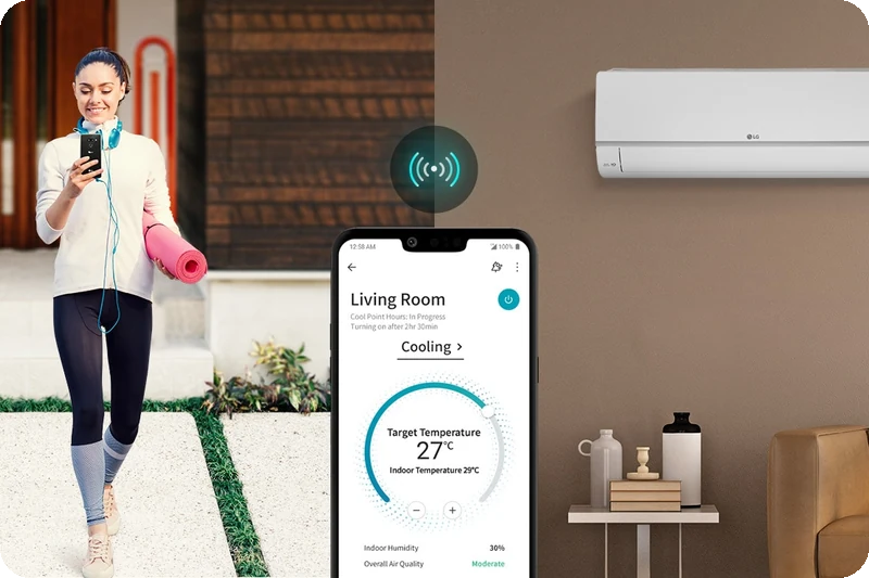 LG ThinQ remote air-conditioner controls displayed on a smartphone.