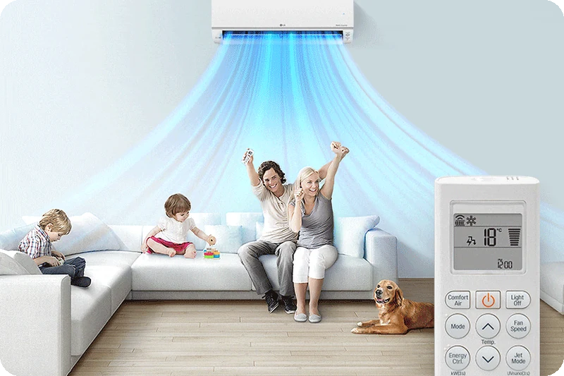 Four selectable energy-consumption levels for LG air conditioning.