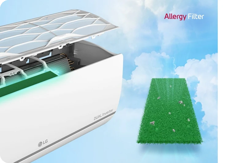 LG air-conditioner Allergy Filter helping capture airborne allergy-causing substances.