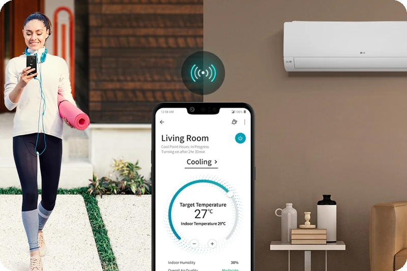 LG ThinQ remote air-conditioner controls displayed on a smartphone.