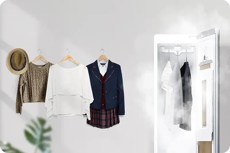 LG Styler refreshing clothes to reduce wrinkles and odours.