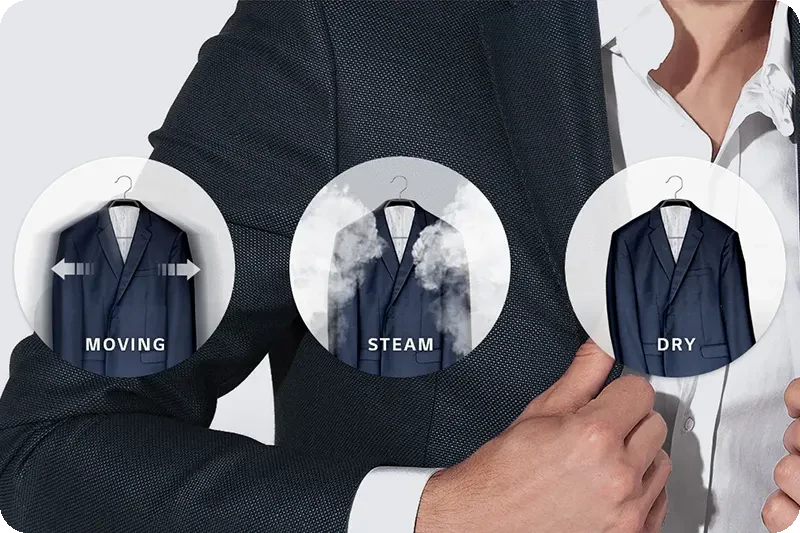 Garments receiving gentle steam care inside LG Styler.