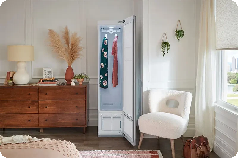 LG Styler dehumidifying a wardrobe or room.