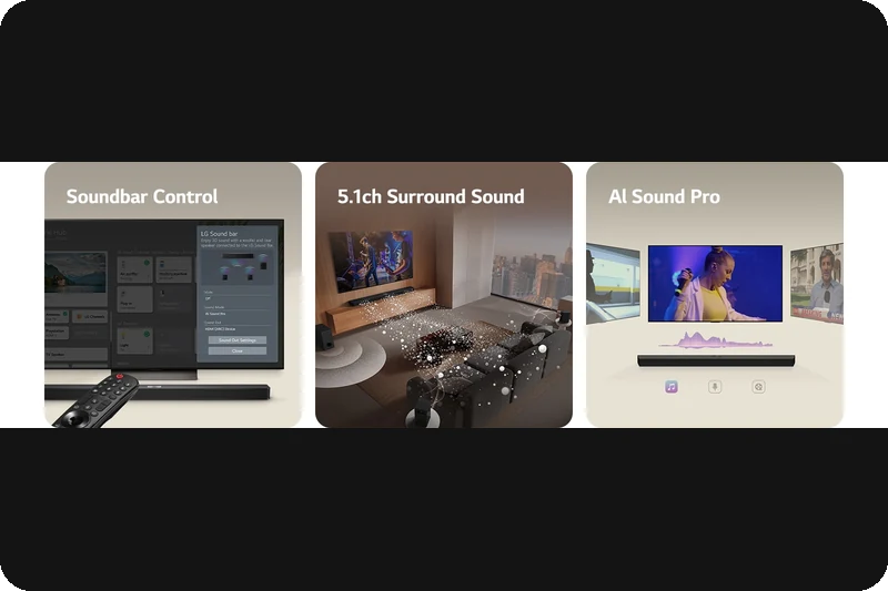 Summary of LG S60TR features including WOW Interface, surround sound and AI Sound Pro.