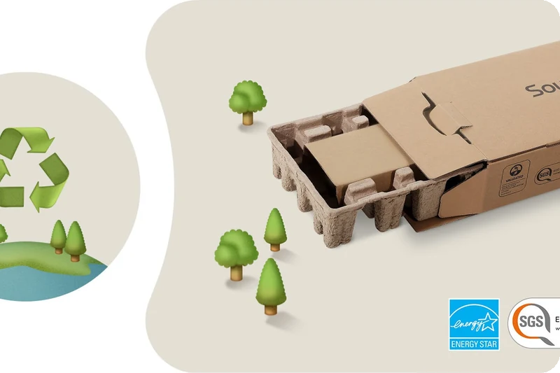 LG Soundbar packaging made with recycled molded pulp and certified as an eco product.