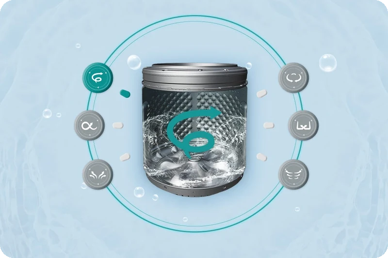 Agitating motion creating multidirectional waves as one of LG's six fabric-care washing motions.