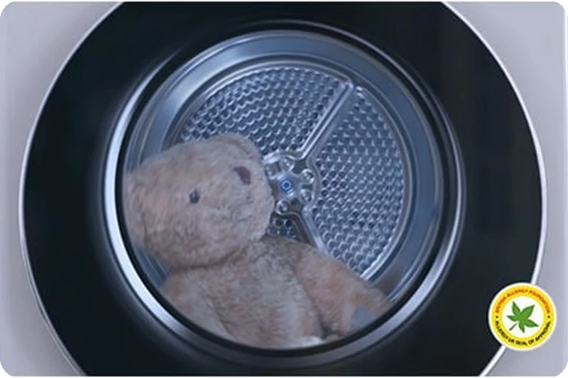 Dry teddy bear illustrating hygienic Allergy Care drying.