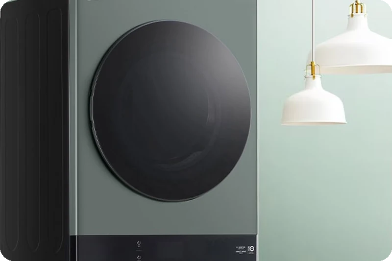 Close view of the Nature Green finish on an LG Objet WashTower.