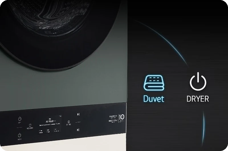 LG WashTower coordinating washer and dryer cycles with Smart Pairing.
